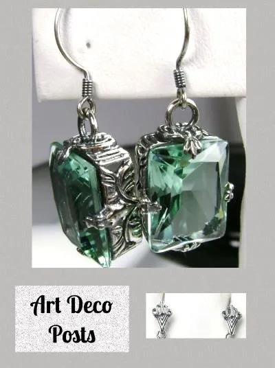 Aquamarine Earrings, GL Earrings, Art Deco Sterling Silver Filigree, Vintage Jewelry #E15.