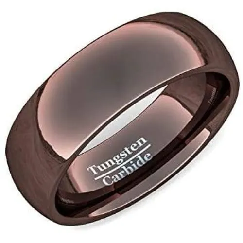 ARIS Men's Highly Polished Brown Domed Tungsten  Carbide Ring - 8mm