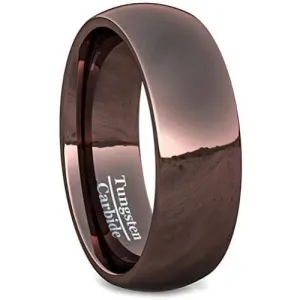 ARIS Men's Highly Polished Brown Domed Tungsten  Carbide Ring - 8mm