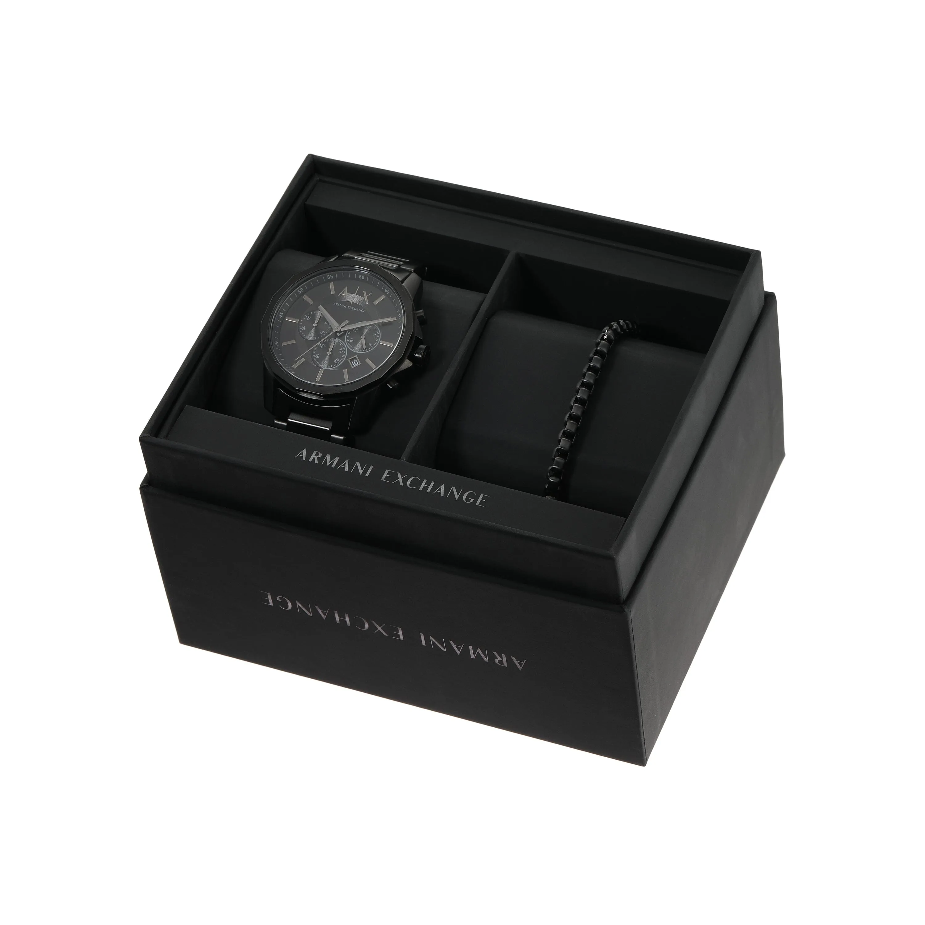 Armani Exchange Chronograph Black Stainless Steel Watch and Bracelet Set AX7153SET