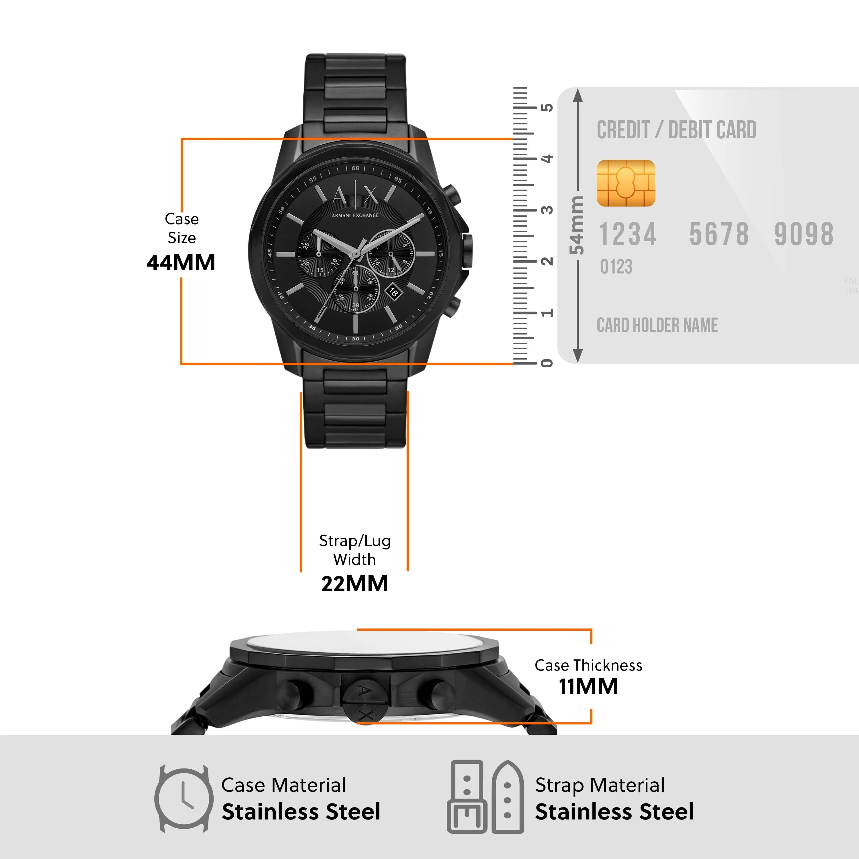 Armani Exchange Chronograph Black Stainless Steel Watch and Bracelet Set AX7153SET
