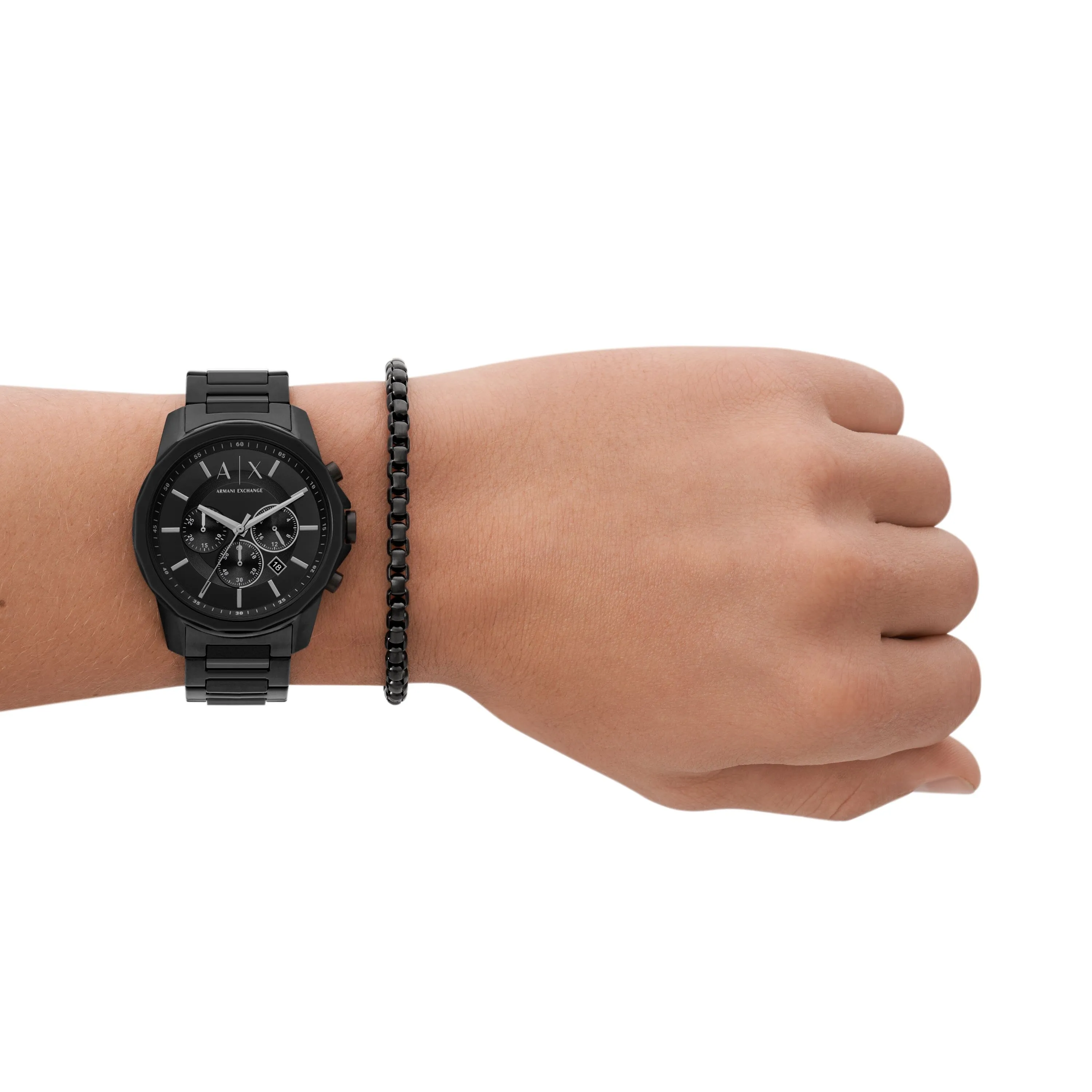 Armani Exchange Chronograph Black Stainless Steel Watch and Bracelet Set AX7153SET