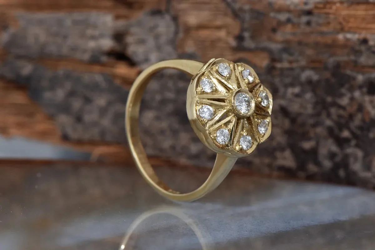 Art deco flower diamond ring gold