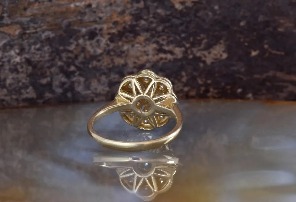 Art deco flower diamond ring gold