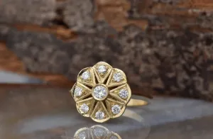 Art deco flower diamond ring gold