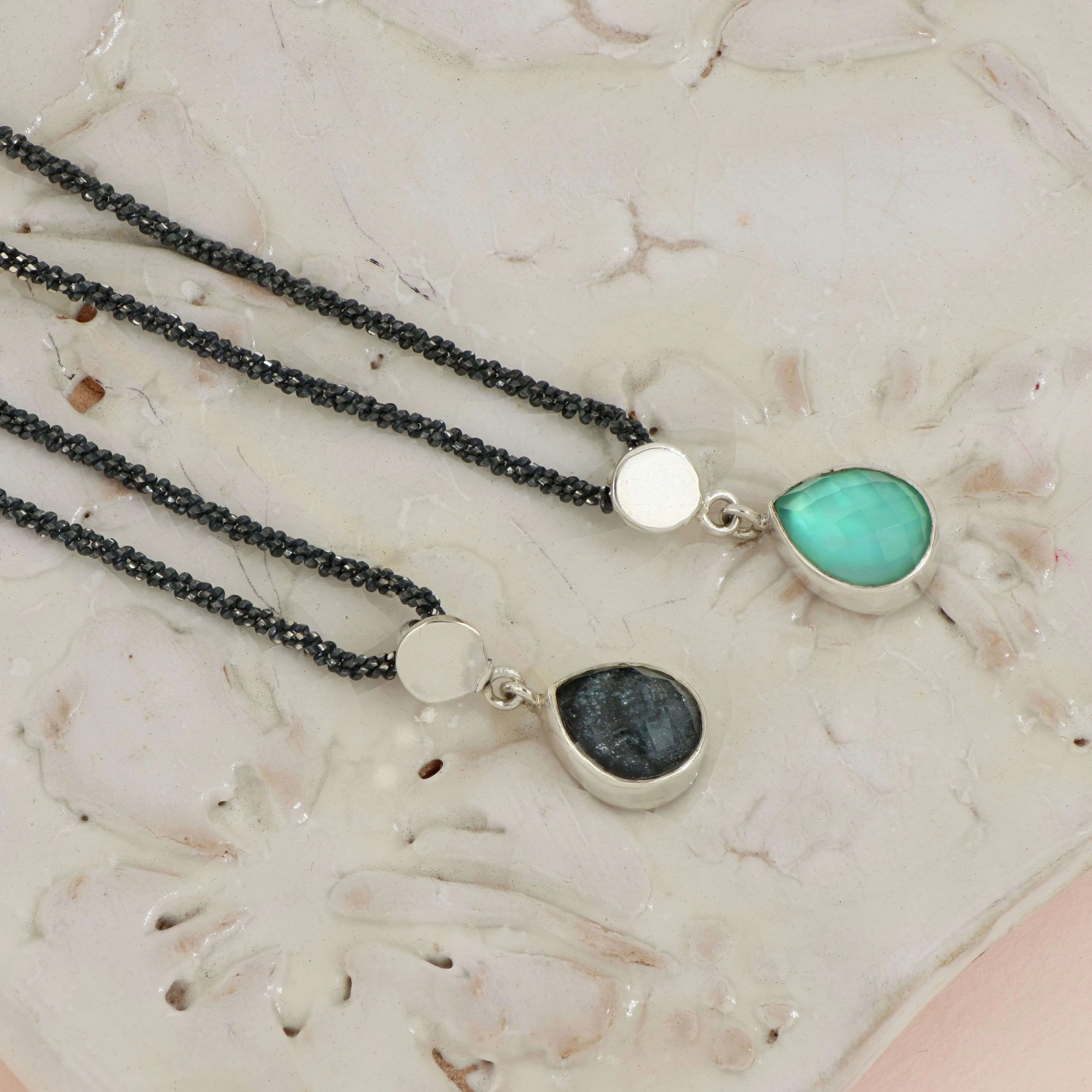 Athena drop necklace with american hematite