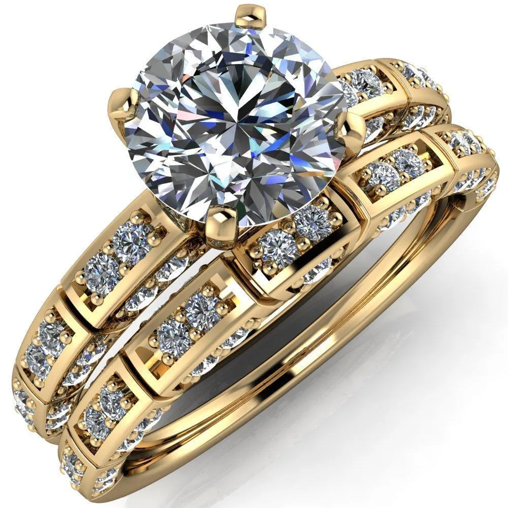 Avery Round Center Stone 4 Prong Designer Shank Ring
