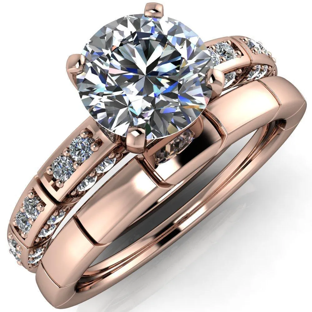 Avery Round Center Stone 4 Prong Designer Shank Ring