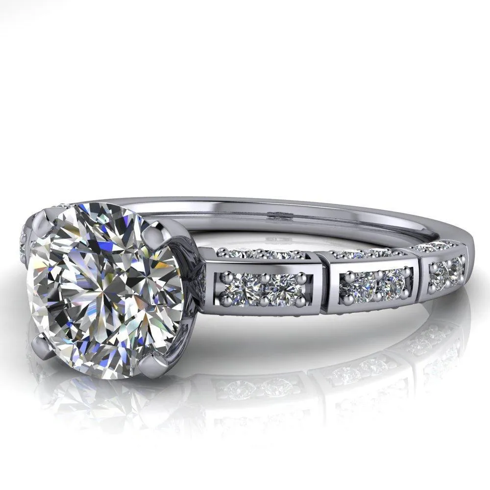 Avery Round Center Stone 4 Prong Designer Shank Ring