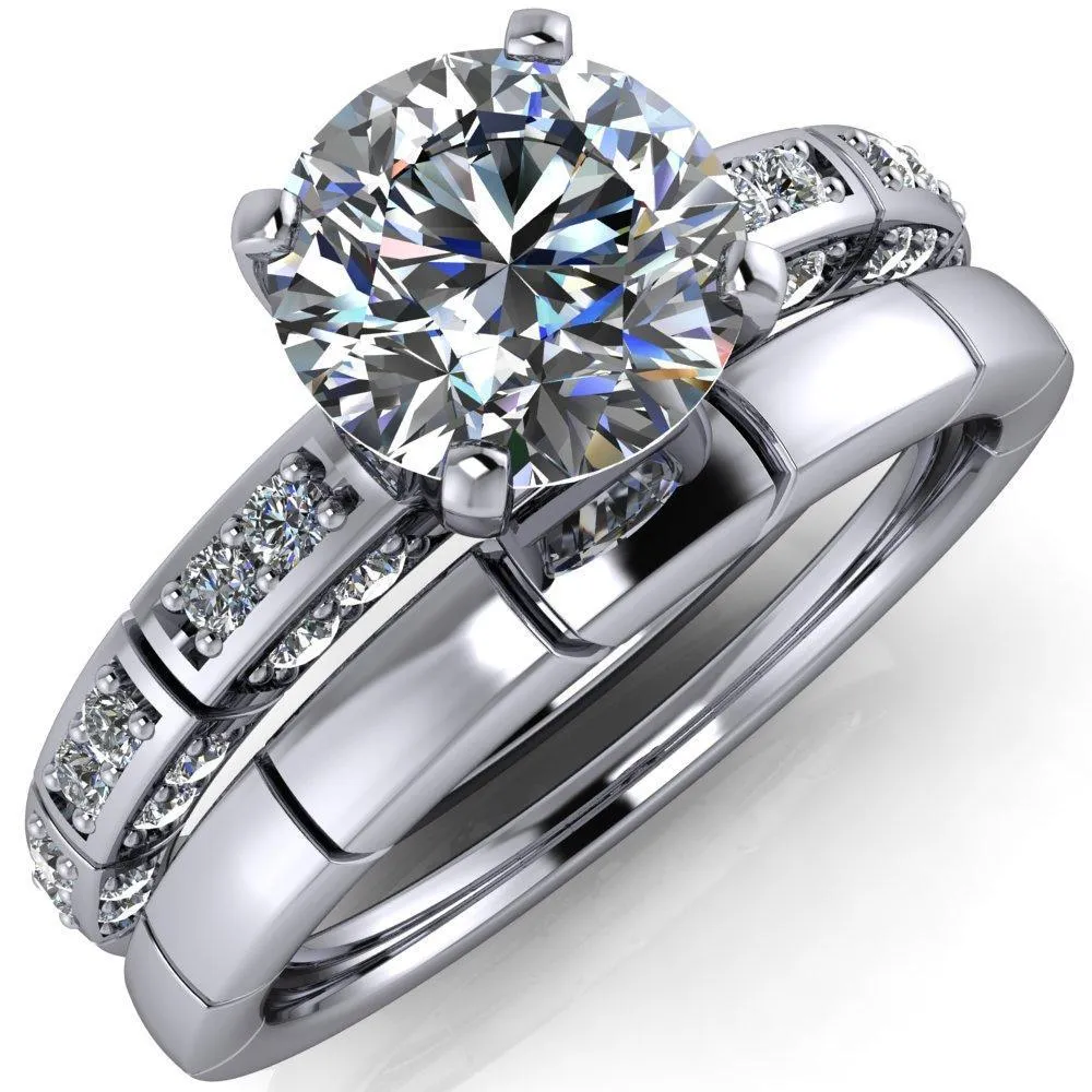 Avery Round Center Stone 4 Prong Designer Shank Ring