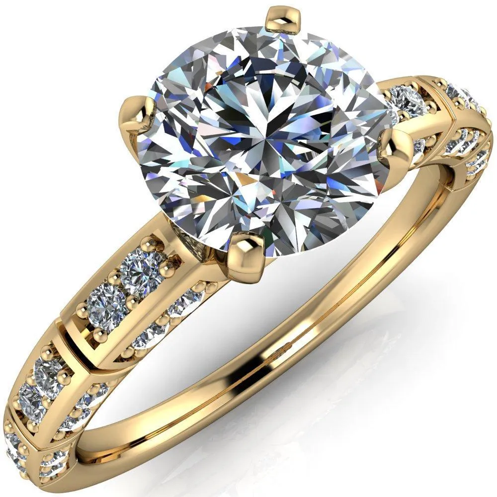 Avery Round Center Stone 4 Prong Designer Shank Ring