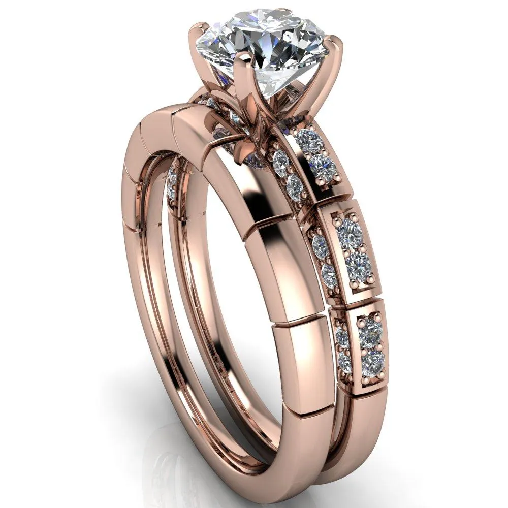 Avery Round Center Stone 4 Prong Designer Shank Ring
