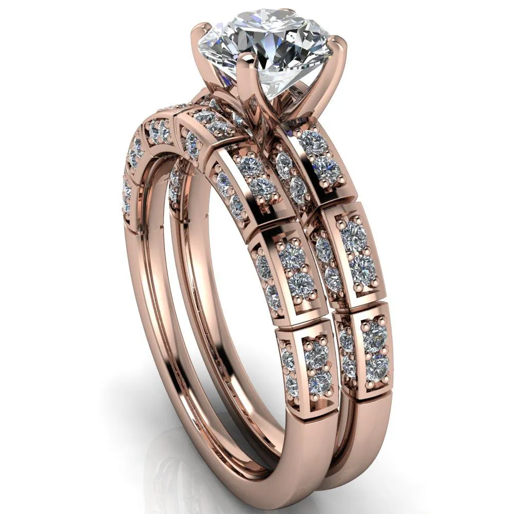 Avery Round Center Stone 4 Prong Designer Shank Ring