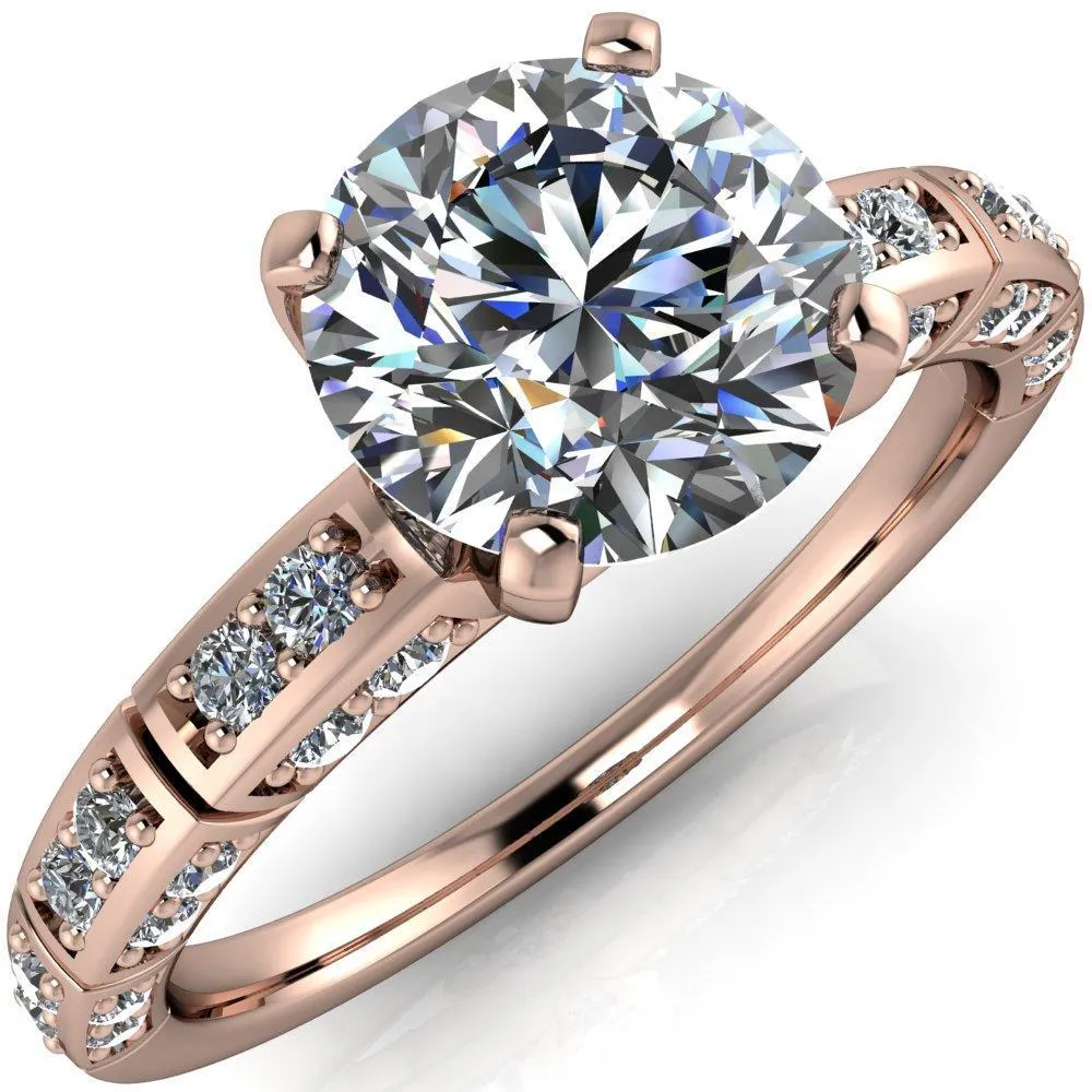 Avery Round Center Stone 4 Prong Designer Shank Ring