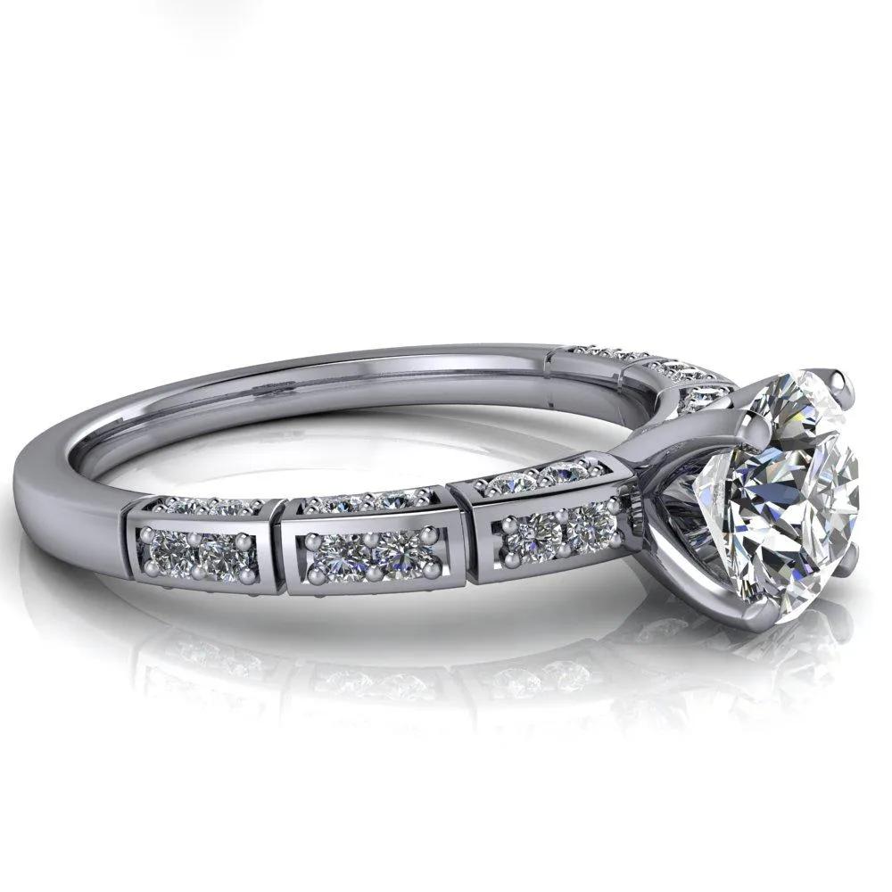 Avery Round Center Stone 4 Prong Designer Shank Ring
