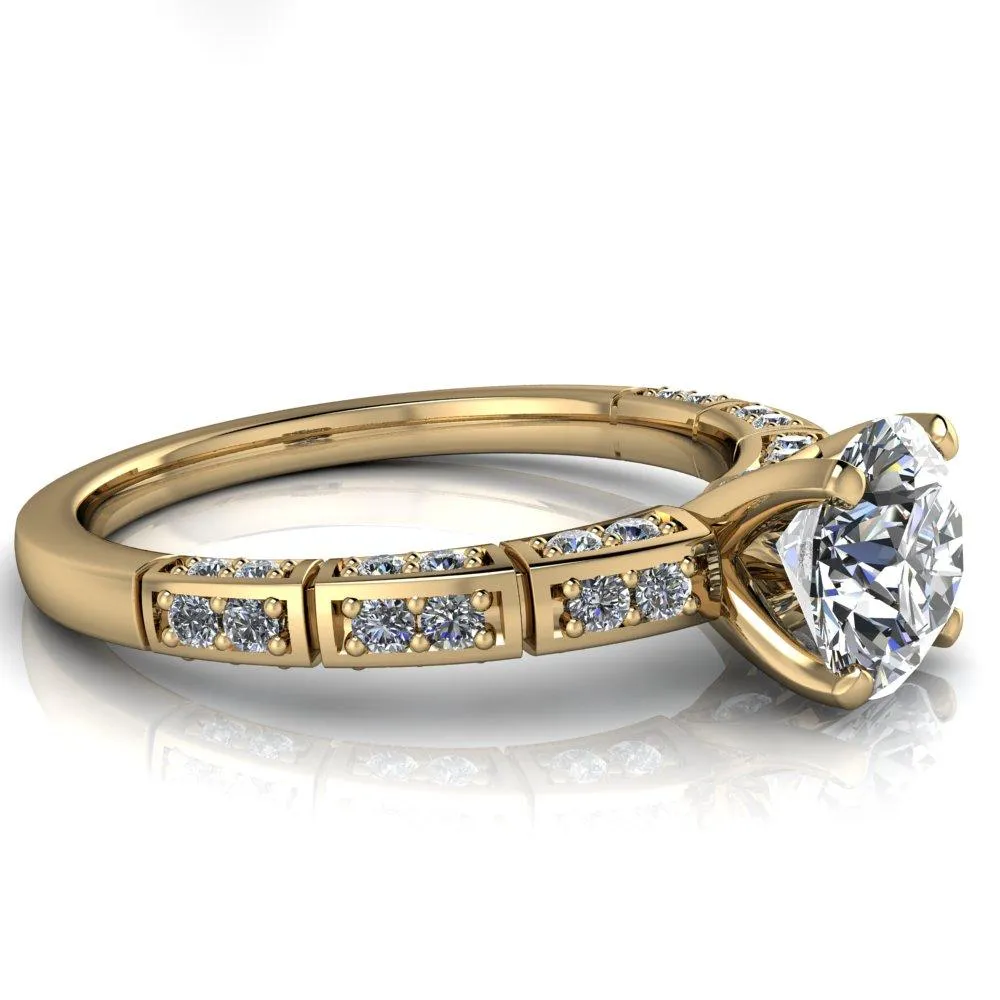 Avery Round Center Stone 4 Prong Designer Shank Ring