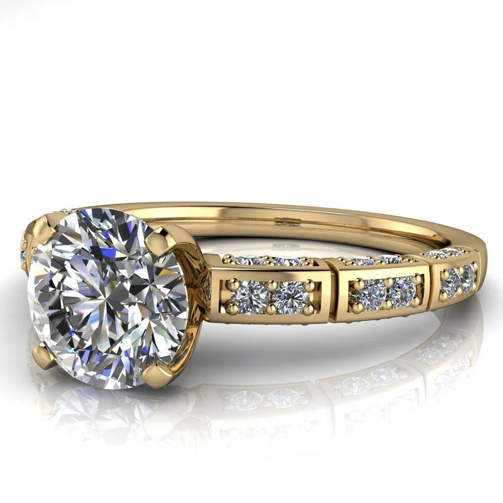 Avery Round Center Stone 4 Prong Designer Shank Ring