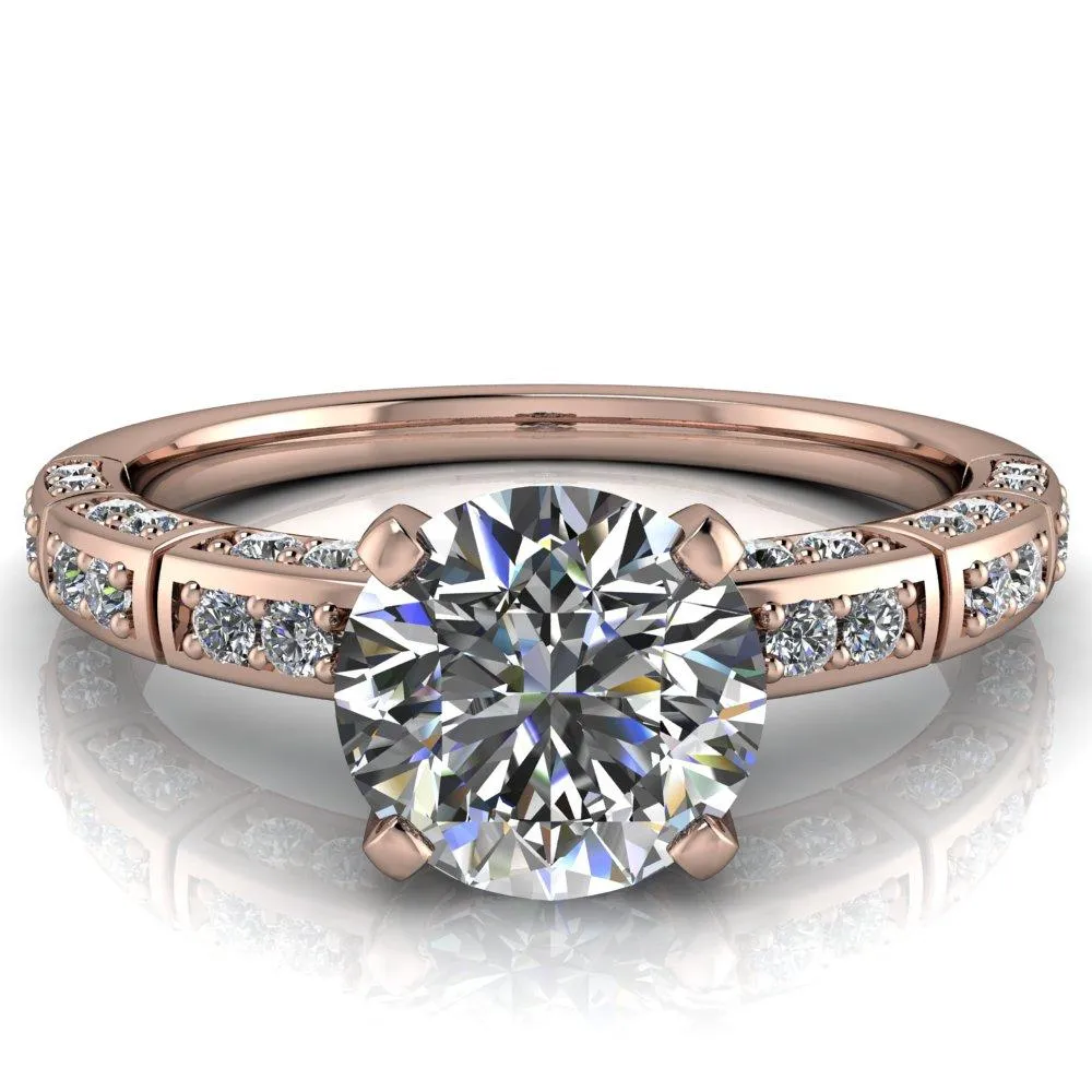 Avery Round Center Stone 4 Prong Designer Shank Ring