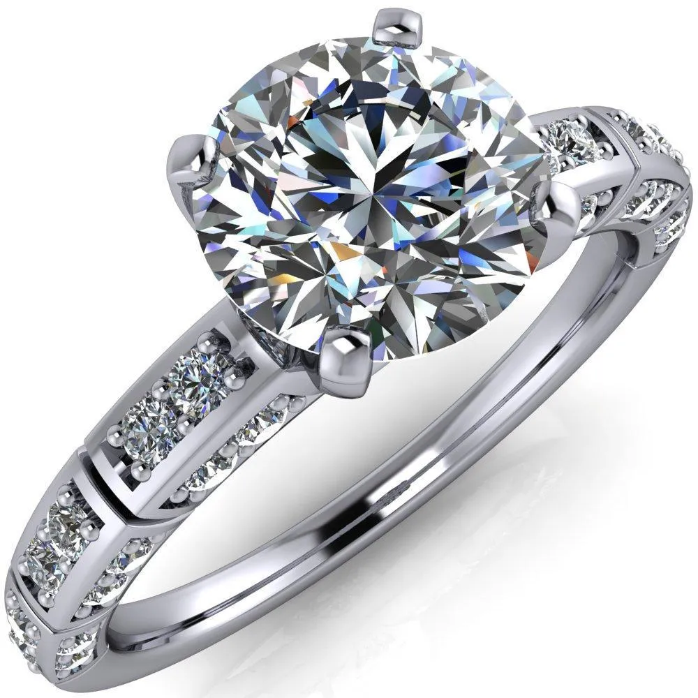 Avery Round Center Stone 4 Prong Designer Shank Ring