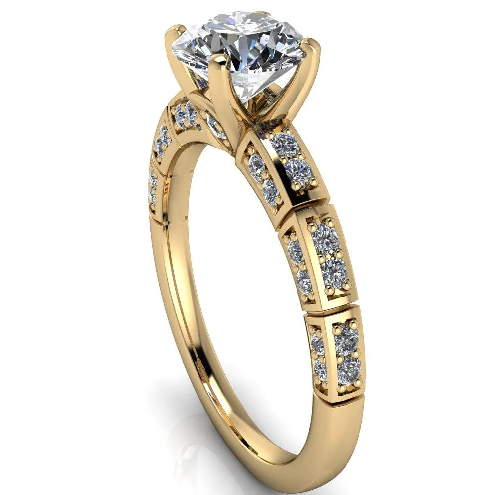 Avery Round Center Stone 4 Prong Designer Shank Ring