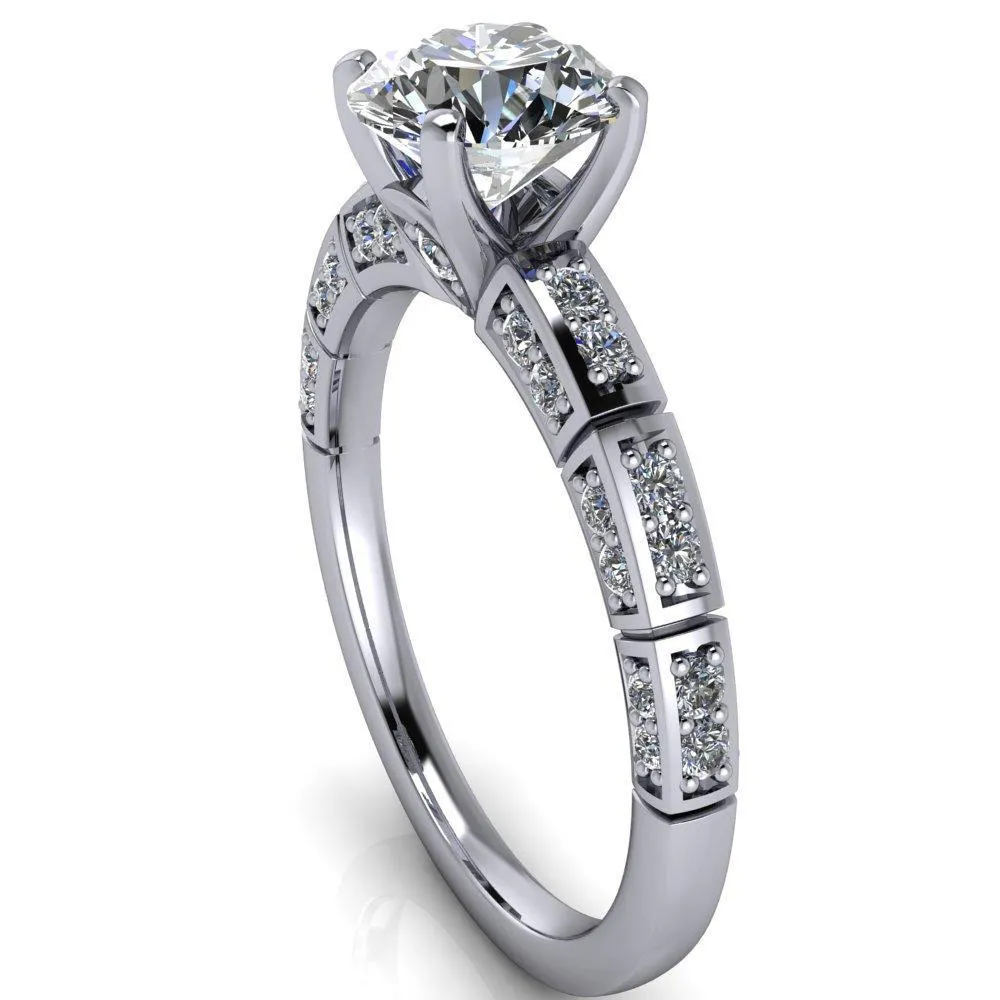 Avery Round Center Stone 4 Prong Designer Shank Ring