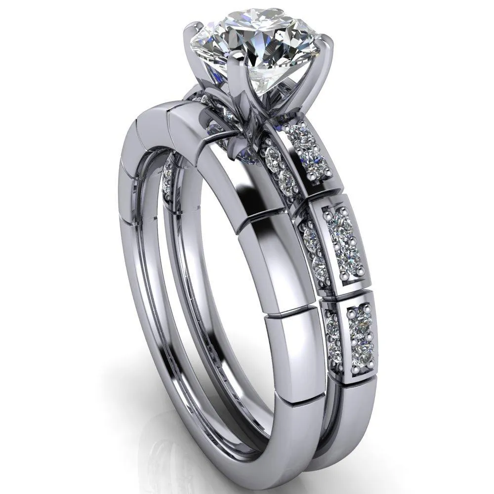 Avery Round Center Stone 4 Prong Designer Shank Ring