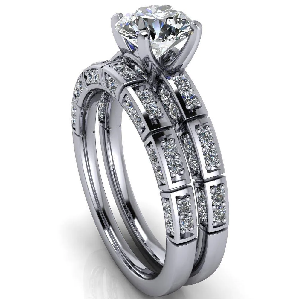 Avery Round Center Stone 4 Prong Designer Shank Ring