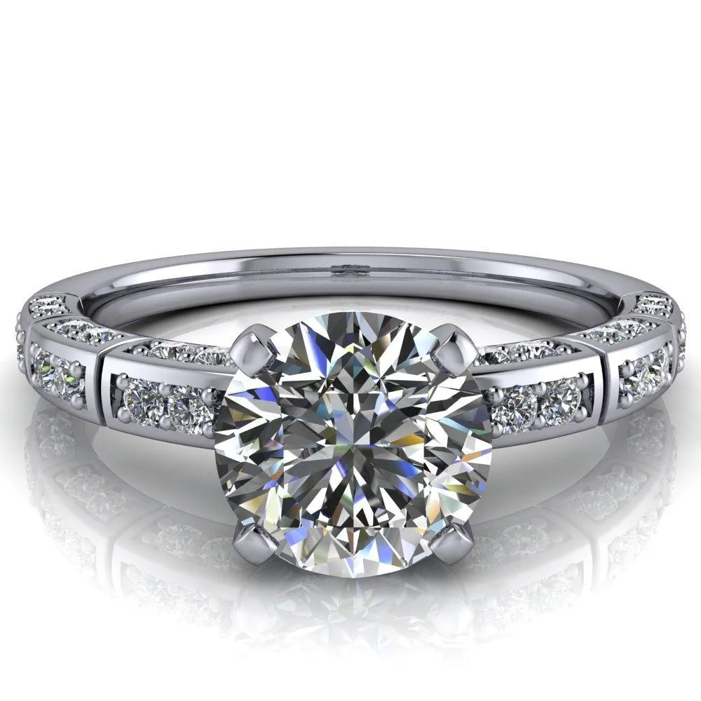 Avery Round Center Stone 4 Prong Designer Shank Ring