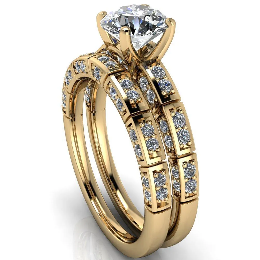Avery Round Center Stone 4 Prong Designer Shank Ring