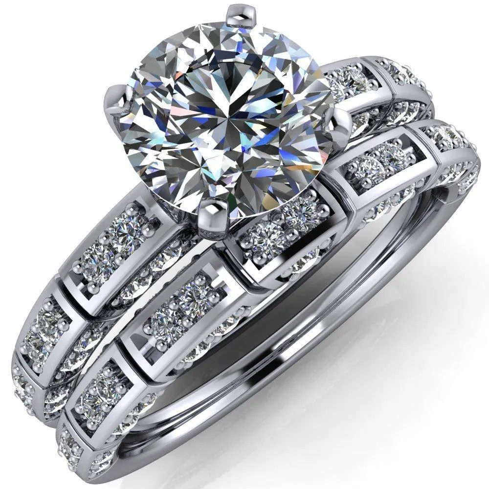 Avery Round Center Stone 4 Prong Designer Shank Ring