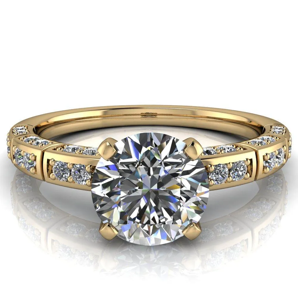 Avery Round Center Stone 4 Prong Designer Shank Ring