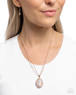 Beachy Baroness - Rose Gold - Asymmetrical Iridescent Pearl Paparazzi Short Necklace