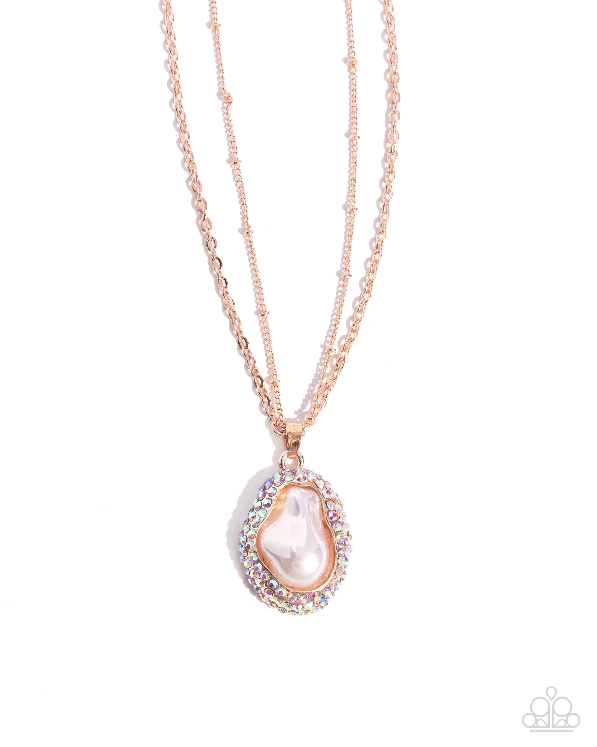 Beachy Baroness - Rose Gold - Asymmetrical Iridescent Pearl Paparazzi Short Necklace