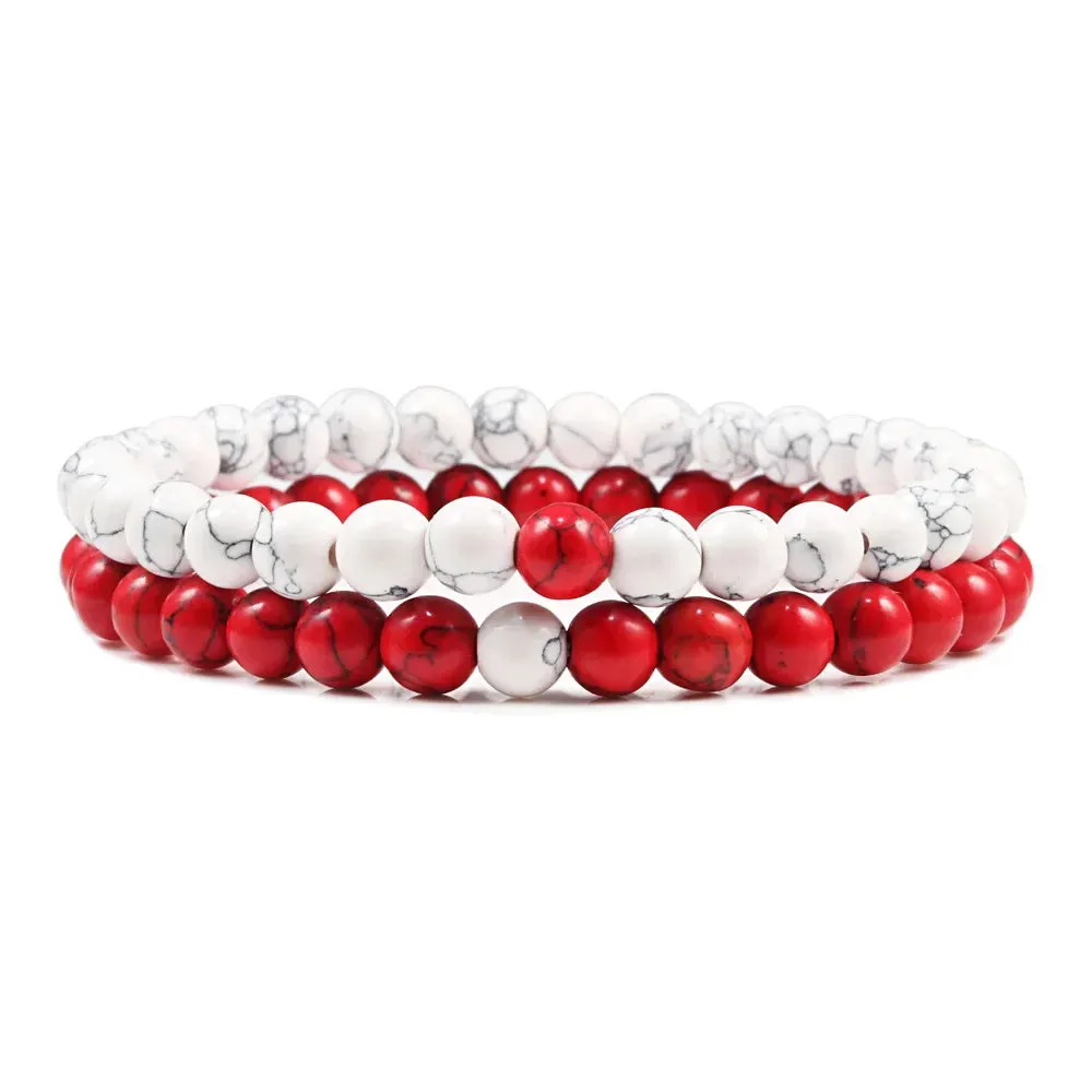 Beaded Bracelets Bangles Set Natural Lava Stone Couples Distance Energy Elastic Rope Men Women Best Friend Jewelry Gift