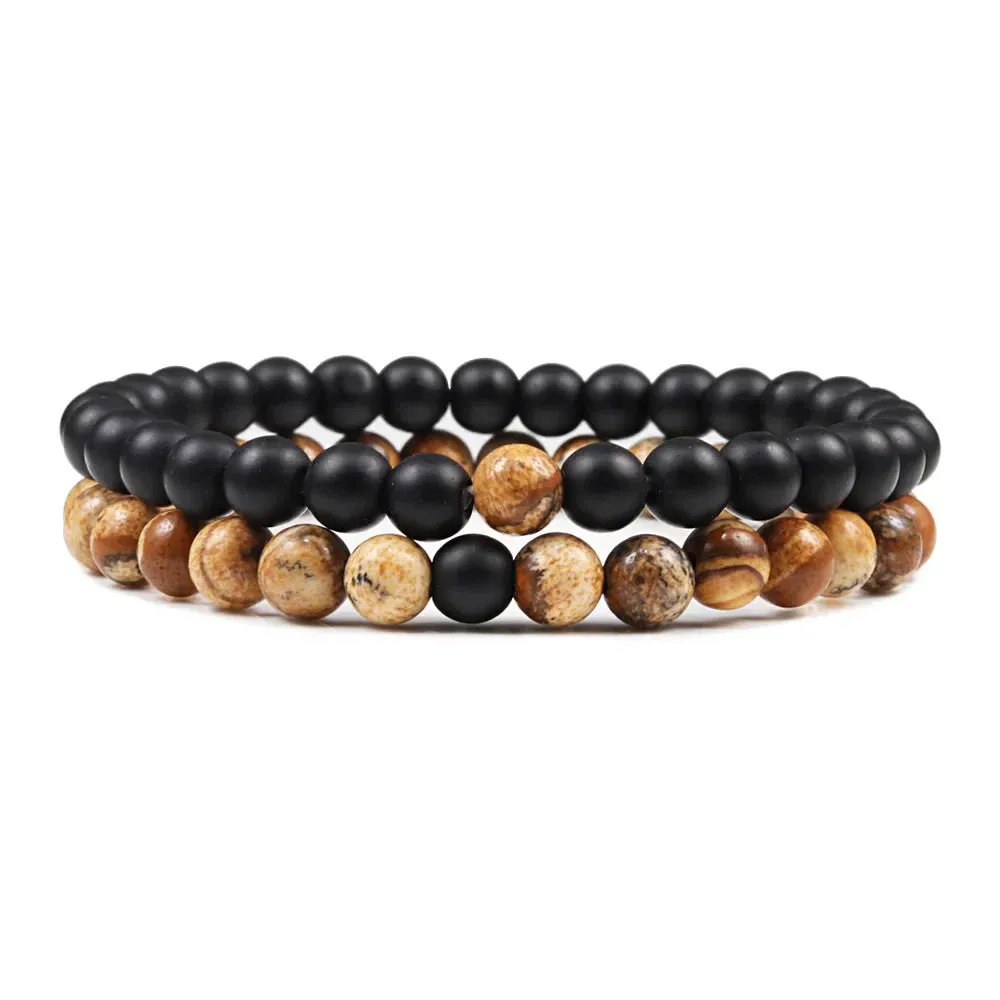 Beaded Bracelets Bangles Set Natural Lava Stone Couples Distance Energy Elastic Rope Men Women Best Friend Jewelry Gift