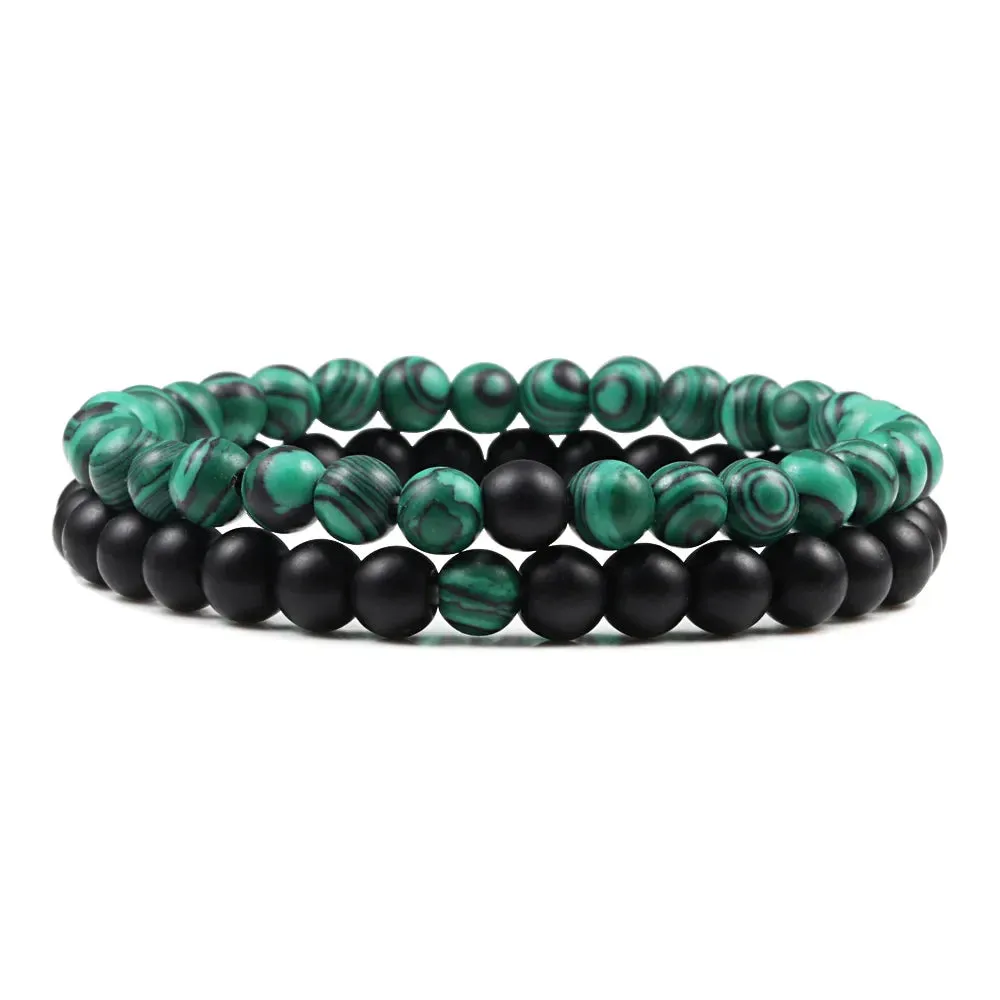Beaded Bracelets Bangles Set Natural Lava Stone Couples Distance Energy Elastic Rope Men Women Best Friend Jewelry Gift