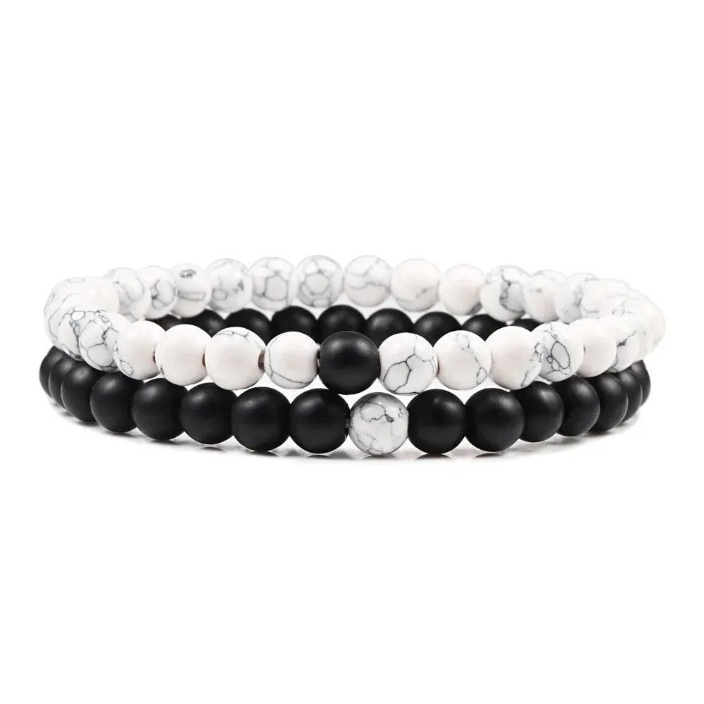 Beaded Bracelets Bangles Set Natural Lava Stone Couples Distance Energy Elastic Rope Men Women Best Friend Jewelry Gift