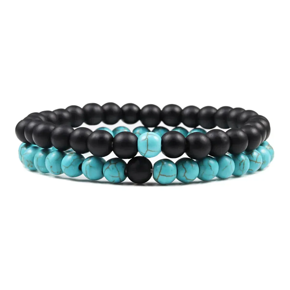 Beaded Bracelets Bangles Set Natural Lava Stone Couples Distance Energy Elastic Rope Men Women Best Friend Jewelry Gift