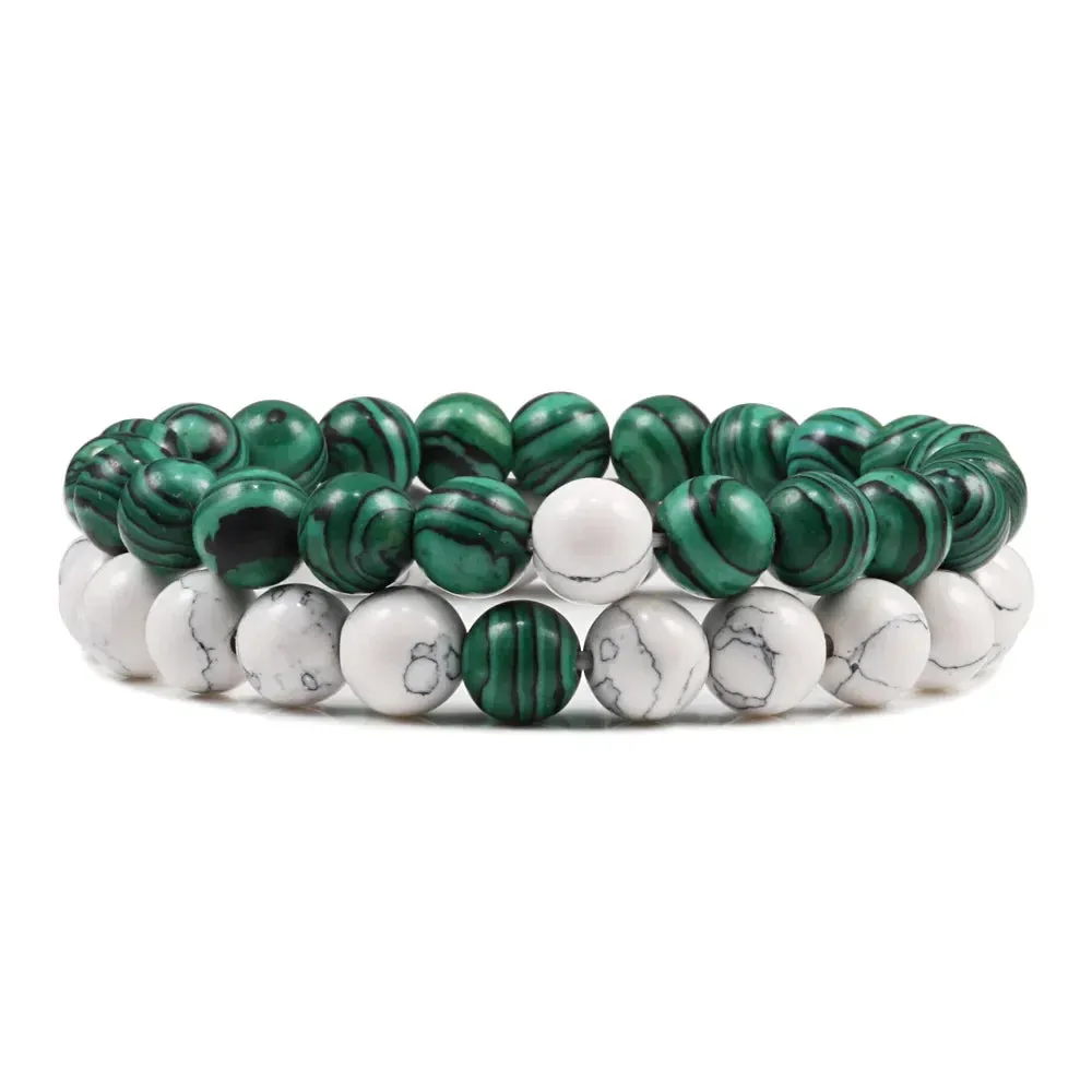 Beaded Bracelets Bangles Set Natural Lava Stone Couples Distance Energy Elastic Rope Men Women Best Friend Jewelry Gift