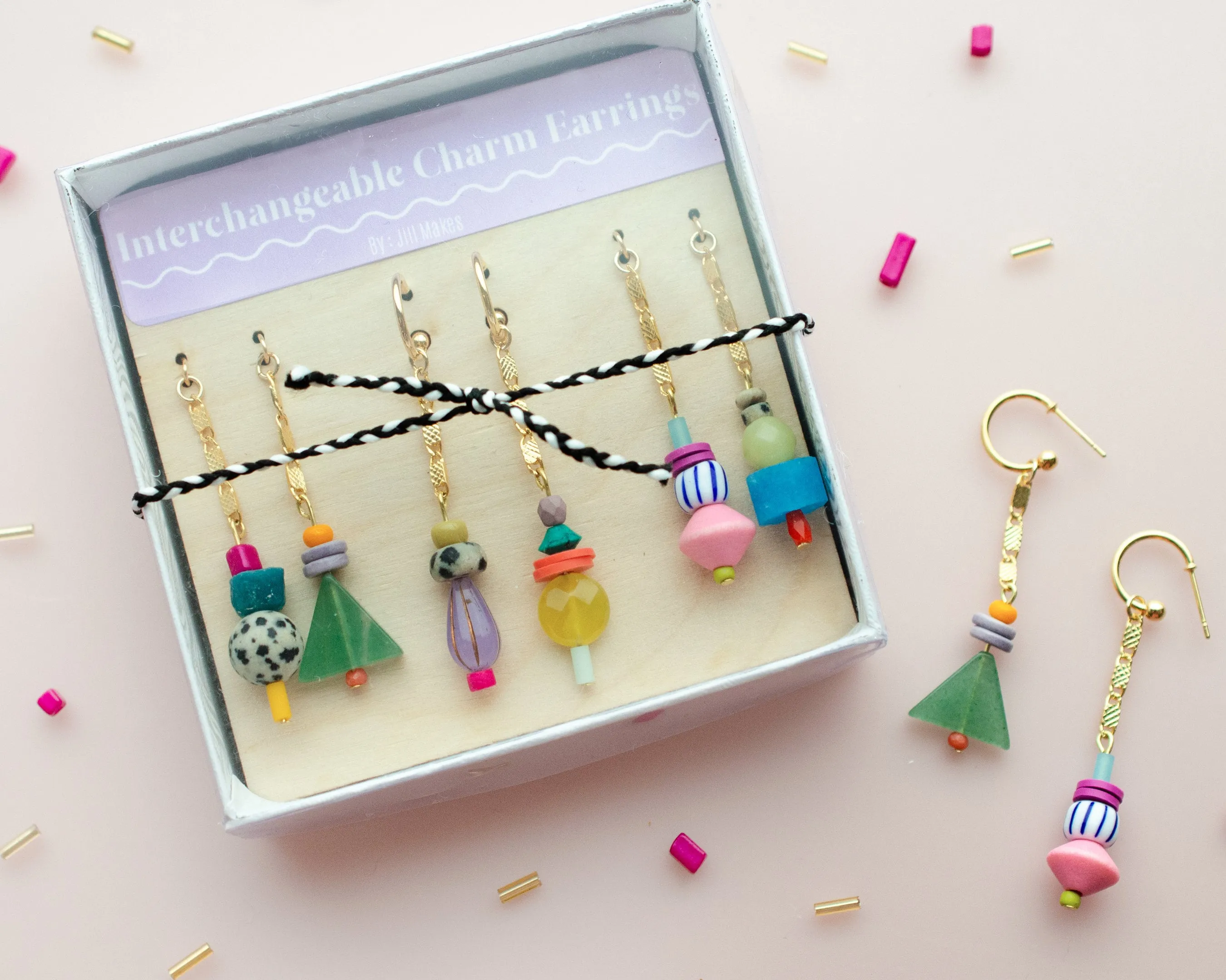 Beaded charm earrings, mix and match earrings, colorful dangle earrings, gift for her, gift for her, teen gift, interchangeable earring kit