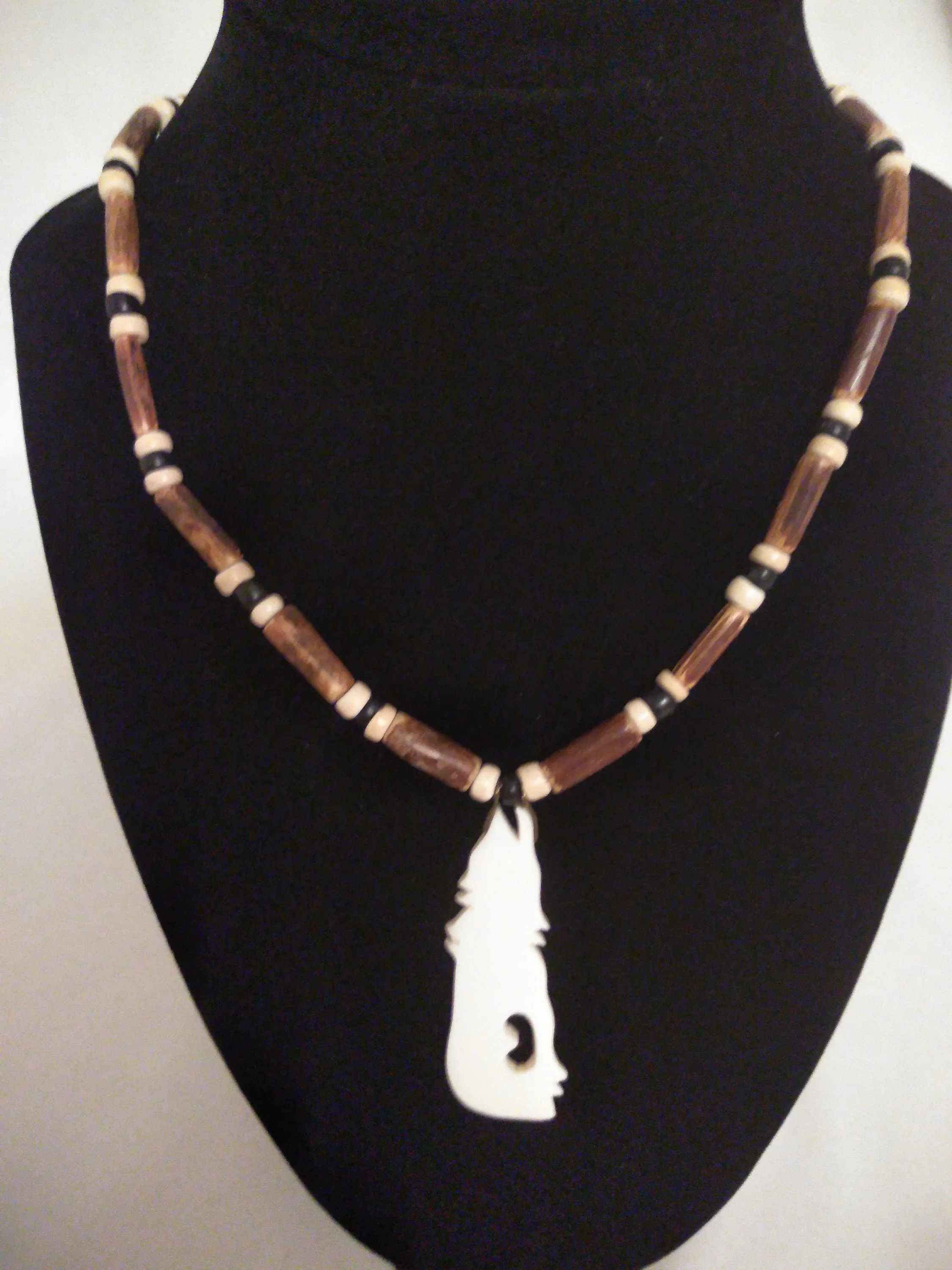 Bear, Turtle, or Wolf Cow Bone Necklace Cow Bone, Wood 18" or custom size