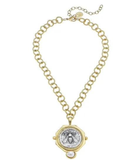 Bee on Lira Coin with Pearl Accent