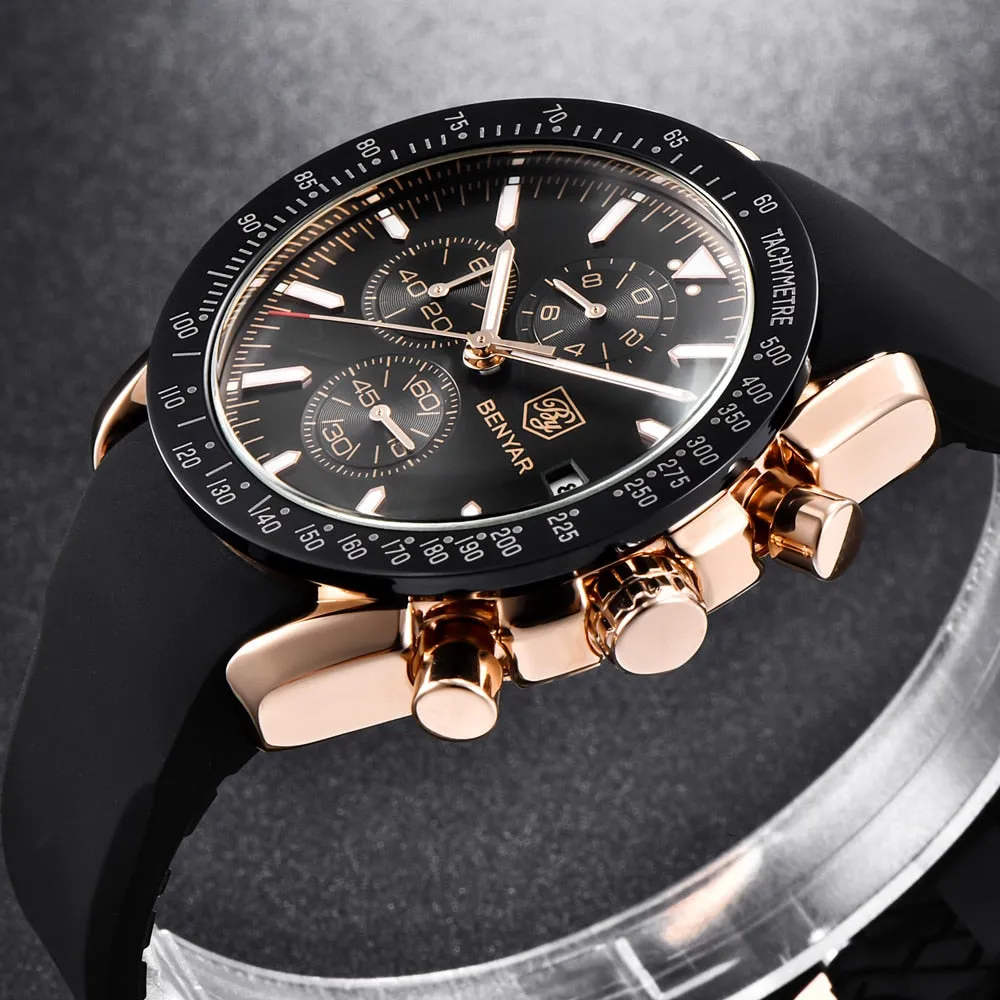 BENYAR Men Watches Brand Luxury Silicone&amp;Steel Band Wristwatches Man Leather Chronograph Quartz Military Watch Relogio Masculino