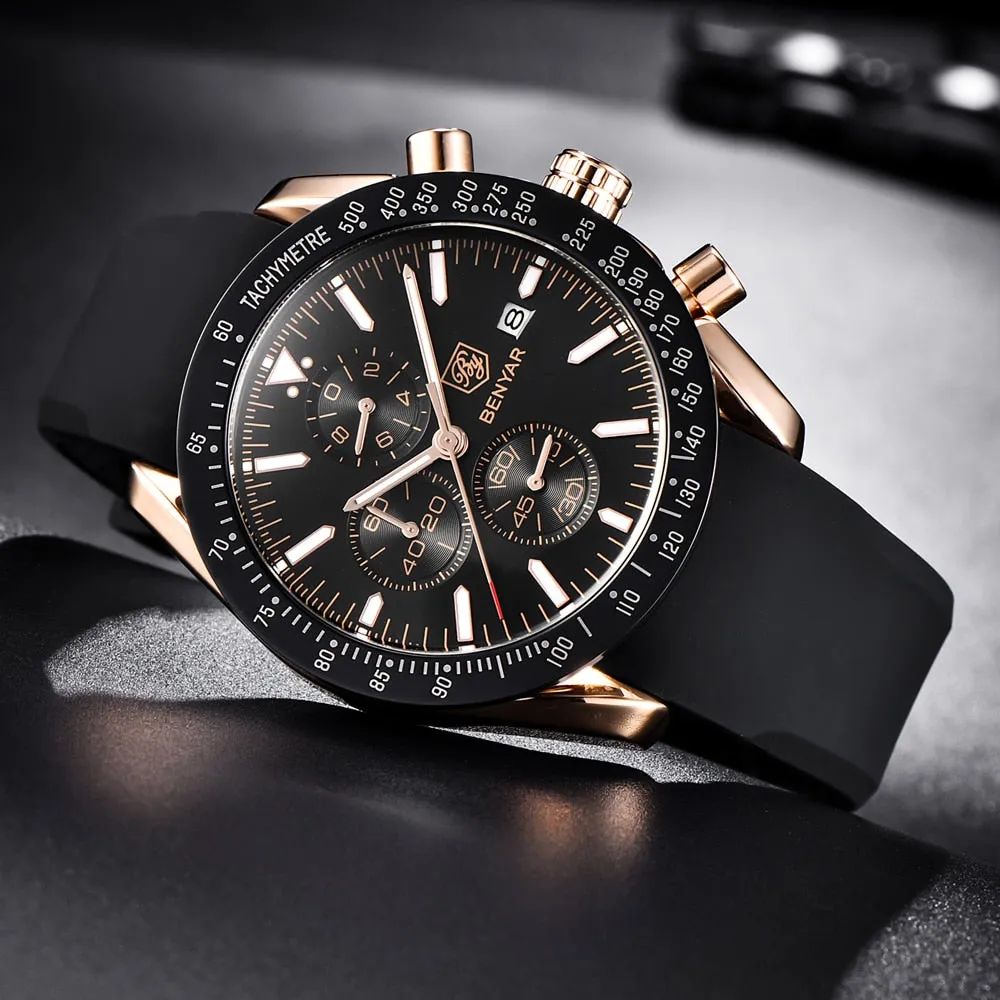 BENYAR Men Watches Brand Luxury Silicone&amp;Steel Band Wristwatches Man Leather Chronograph Quartz Military Watch Relogio Masculino