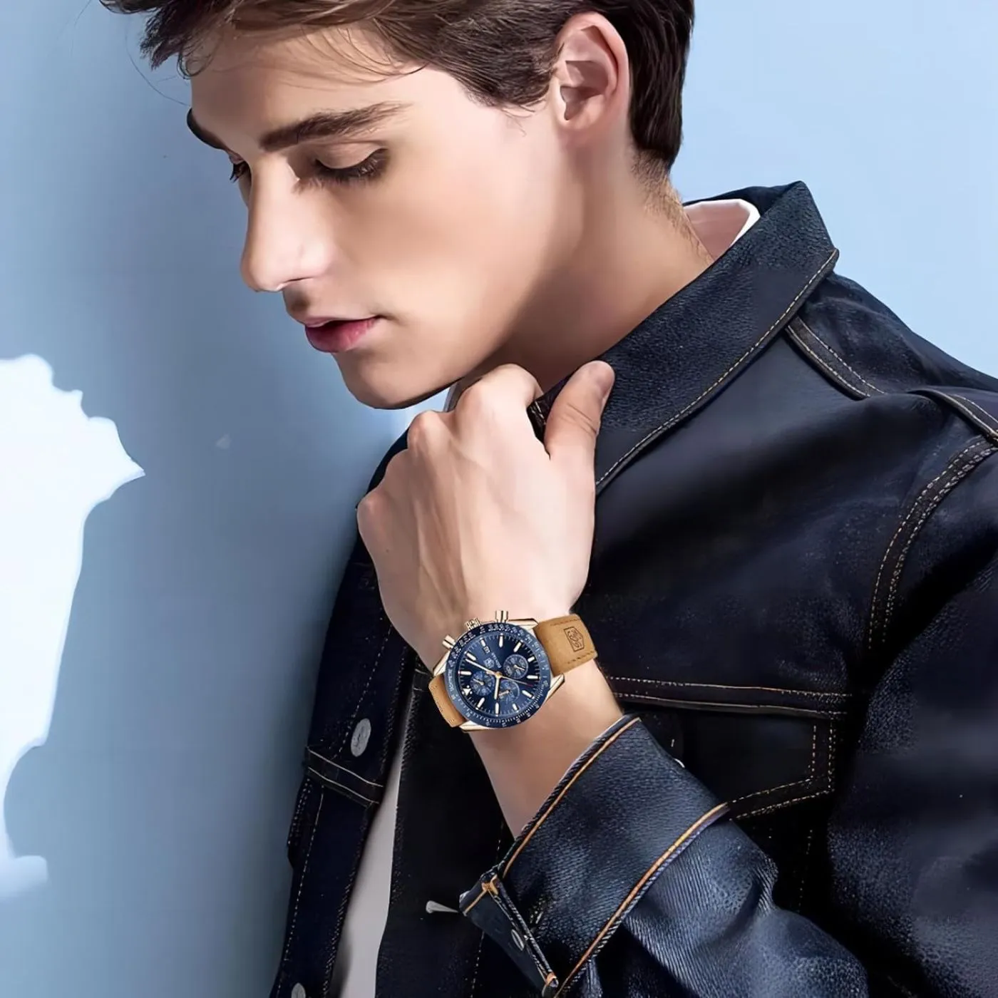 BENYAR Men's Luxury Business Casual Party-Wear Leather Chronograph Date Display Watch