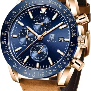 BENYAR Men's Luxury Business Casual Party-Wear Leather Chronograph Date Display Watch