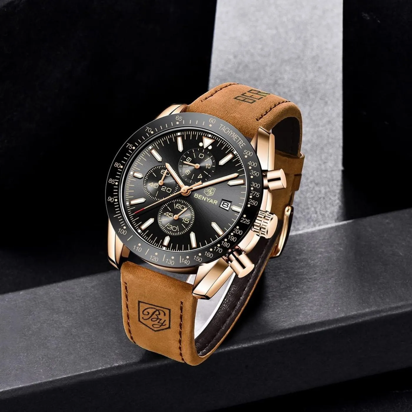 BENYAR Men's Luxury Business Casual Party-Wear Silicone Chronograph Date Display Watch