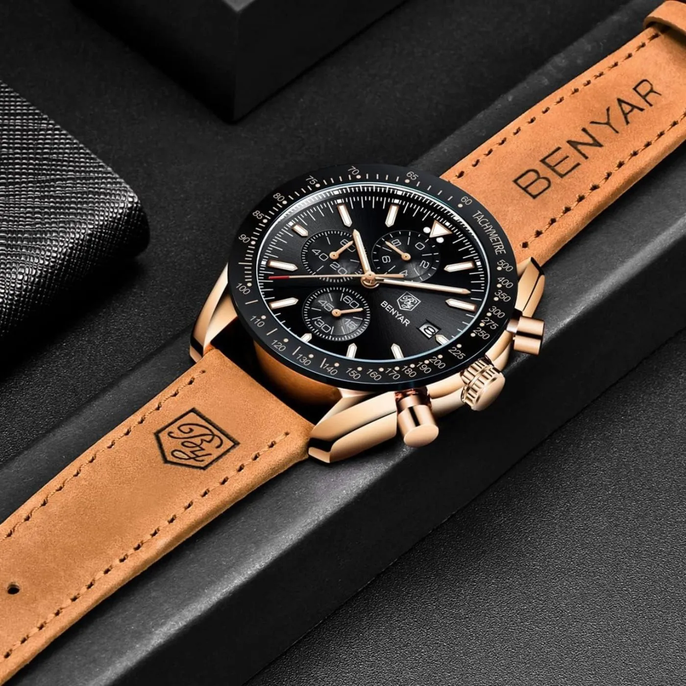 BENYAR Men's Luxury Business Casual Party-Wear Silicone Chronograph Date Display Watch