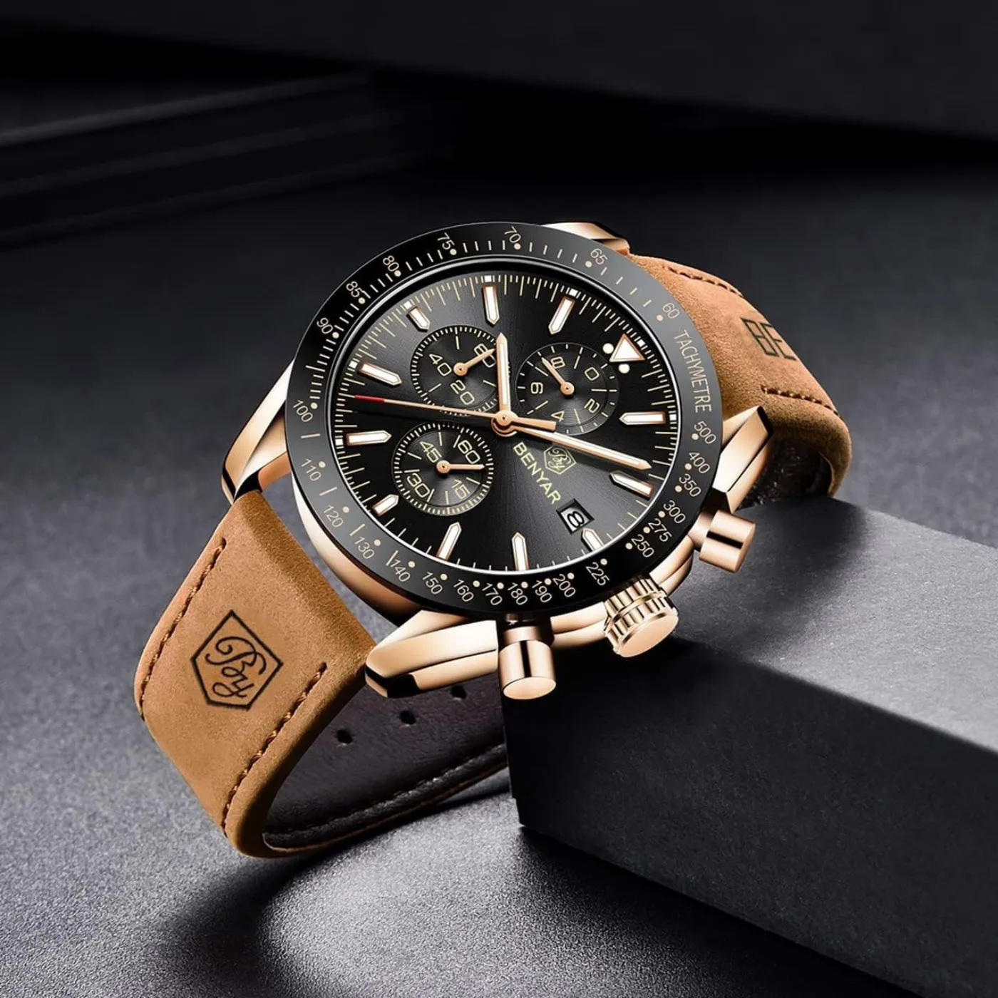 BENYAR Men's Luxury Business Casual Party-Wear Silicone Chronograph Date Display Watch