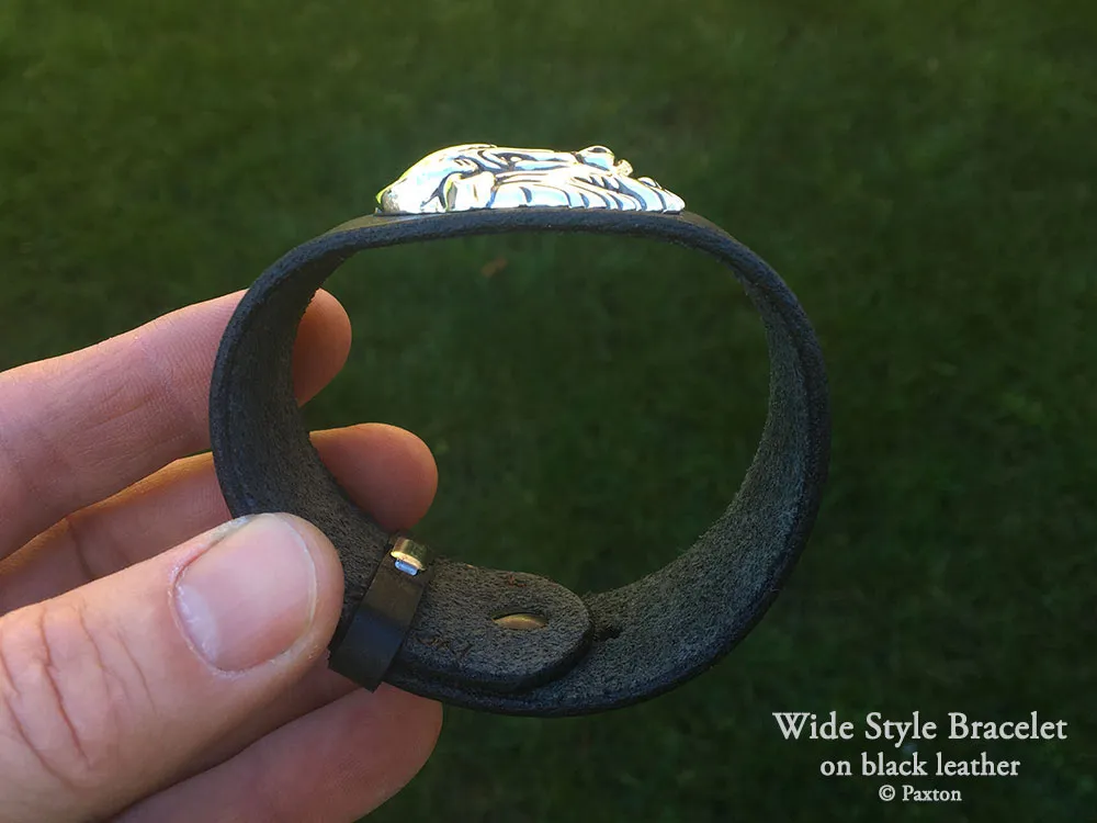 Bison Buffalo Head Bracelet Sterling Silver on Genuine Leather